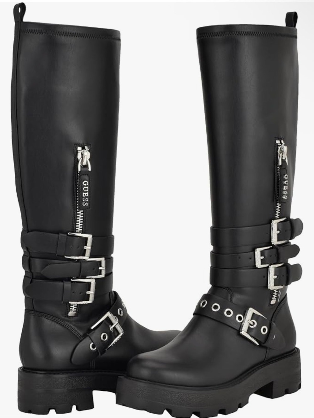 🖤🖤 Guess Women's Yanky Tall Buckled Moto Lug Boots